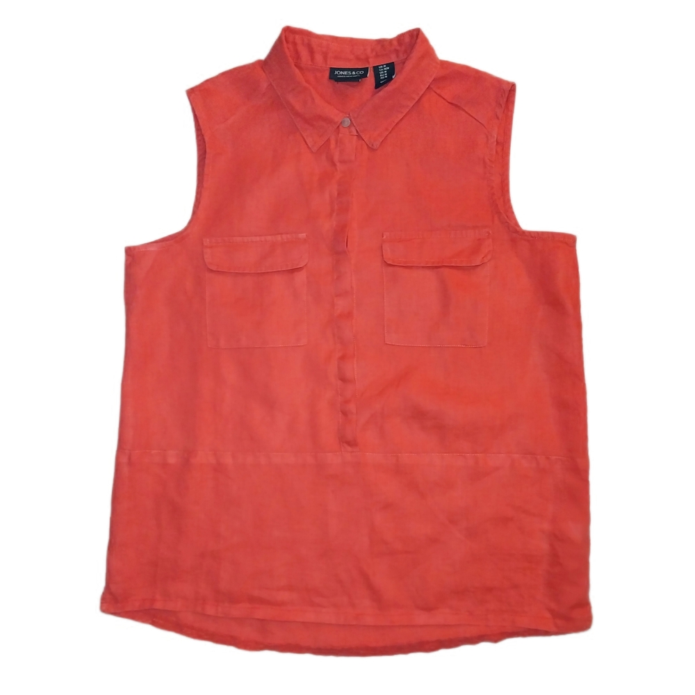 Jones New York Linen Coral Colored collared Sleeveless Top SZ M
